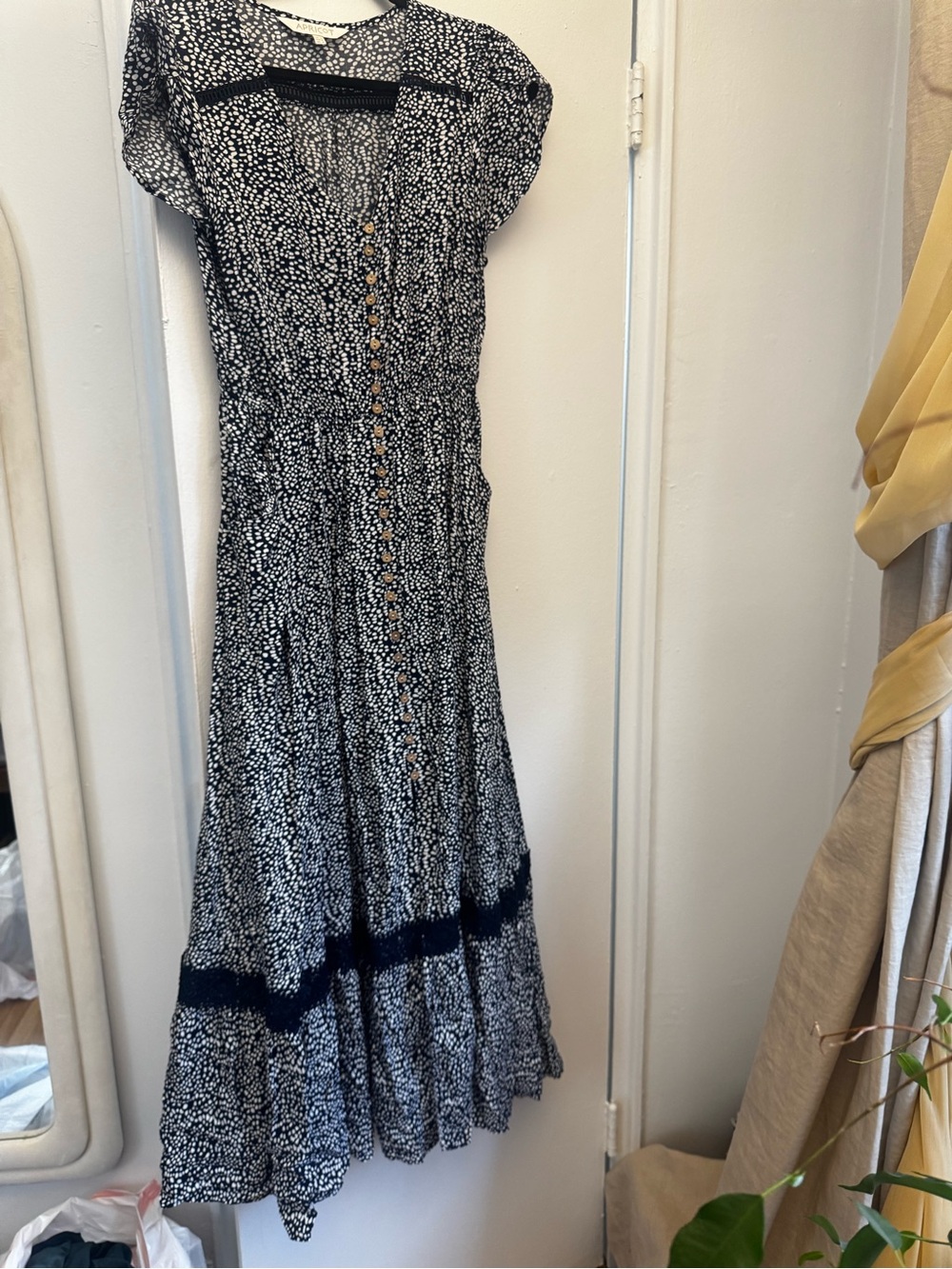 APRICOT Navy and White Button-Front Maxi Dress